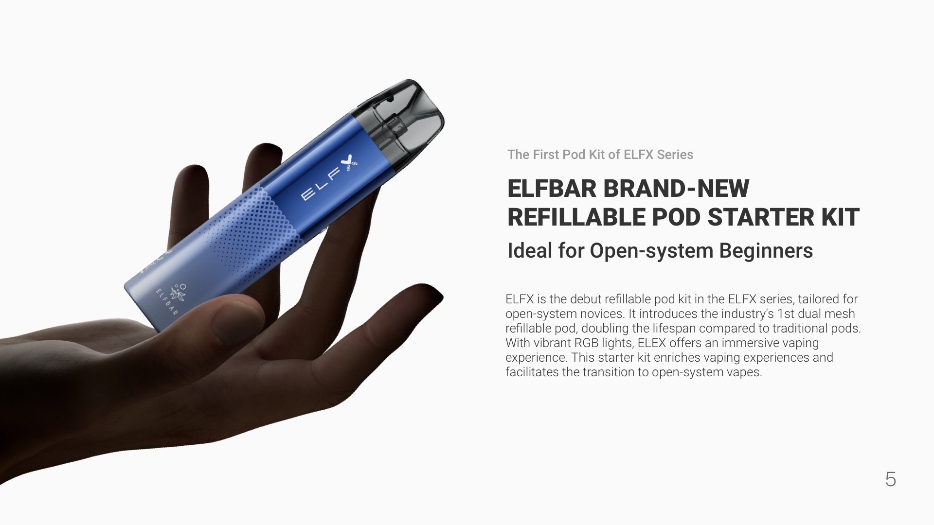 ELFX refillable pod kit in hand